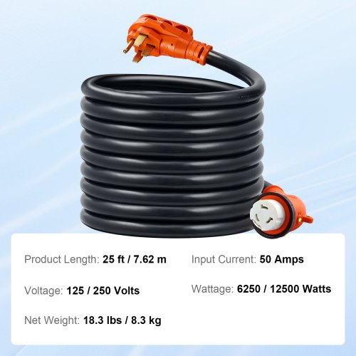 VEVOR 25 ft RV Power Cord Generator Cord 50A NEMA 14-50P /NEMA SS2-50RETL Listed