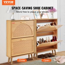 VEVOR Shoe Cabinet with 2 Flip Drawers, Shoe Storage Cabinet for Entryway, Free Standing Shoe Storage Organizer with Rattan Doors for Heels, Boots, Slippers in Hallway, Living Room