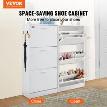 VEVOR Shoe Cabinet with 3 Flip Drawers, Shoe Storage Cabinet for Entryway, Free Standing Shoe Storage Organizer with Side Hooks for Heels, Boots, Slippers in Hallway, Living Room