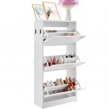 VEVOR Shoe Cabinet with 3 Flip Drawers, Shoe Storage Cabinet for Entryway, 23.6 x 9.33x 47.2 inch Free Standing Shoe Storage Organizer with Side Hooks for Heels, Boots, Slippers in Hallway, Living Room