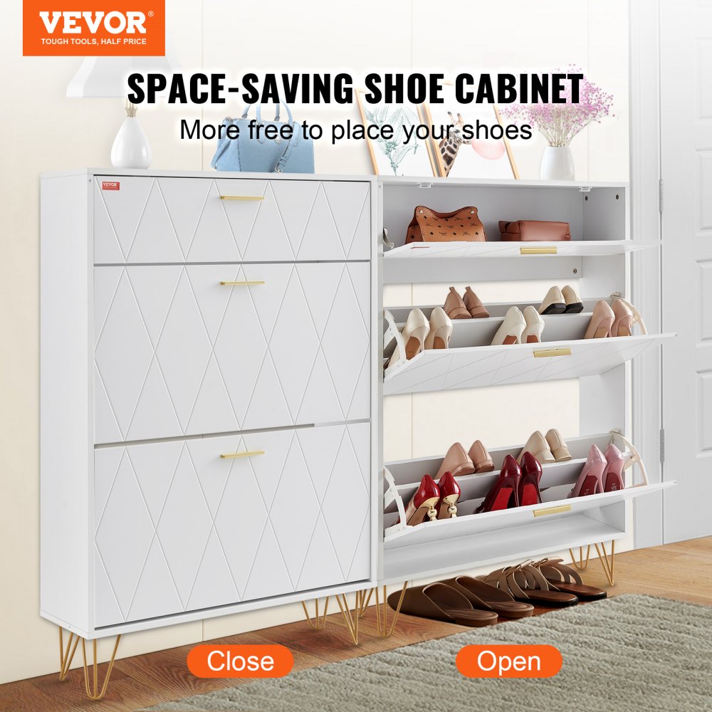 VEVOR Shoe Cabinet with 3 Flip Drawers, Shoe Storage Cabinet for Entryway,  Free Standing Shoe Storage Organizer for Heels, Boots, Slippers in Hallway,  Living Room