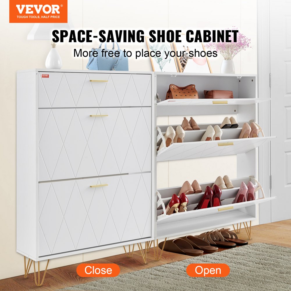 VEVOR Shoe Cabinet with 3 Flip Drawers, Shoe Storage Cabinet for Entryway, Free  Standing Shoe Storage Organizer for Heels, Boots, Slippers in Hallway,  Living Room