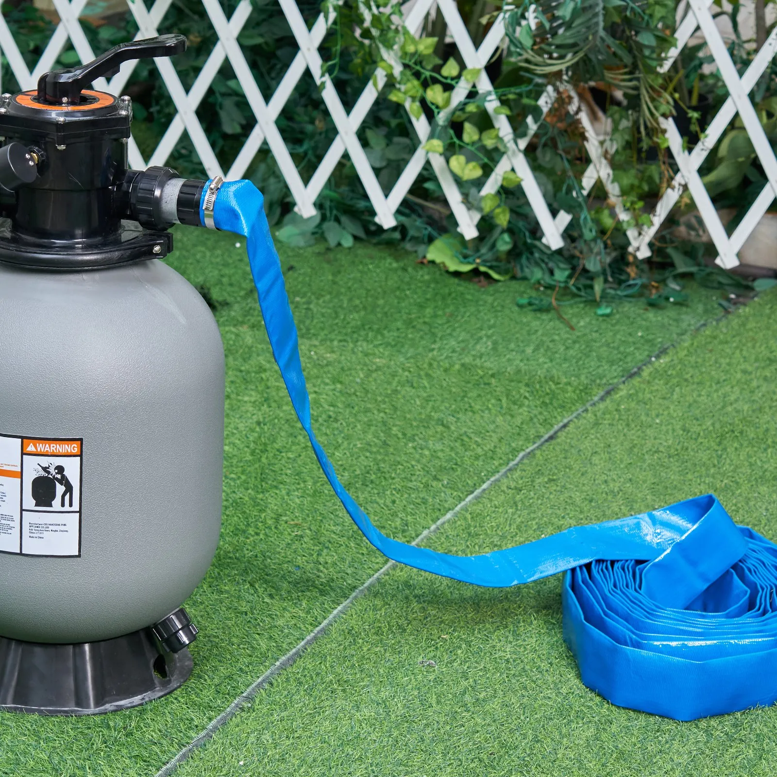 VEVOR Backwash Hose, 2 in x 50 ft, Heavy-Duty PVC Flat Pool Discharge Hose with Clamps, Weather and Burst Resistant, Compatible with Pumps, Sand Filters, for Swimming Pools Waste Water Draining, Blue