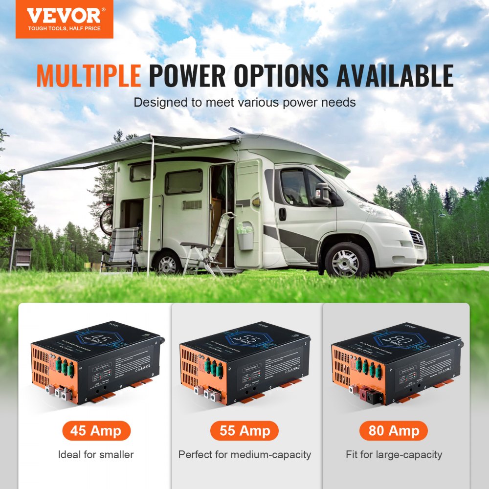 VEVOR RV Converter, 45 Amp, 110V AC to 12V DC RV Power Converter Battery Charger with 4 Stage Smart Charging 13V to 16.5V Adjustable Operating Range, Compatible with Lithium Lead Acid Battery, ETL