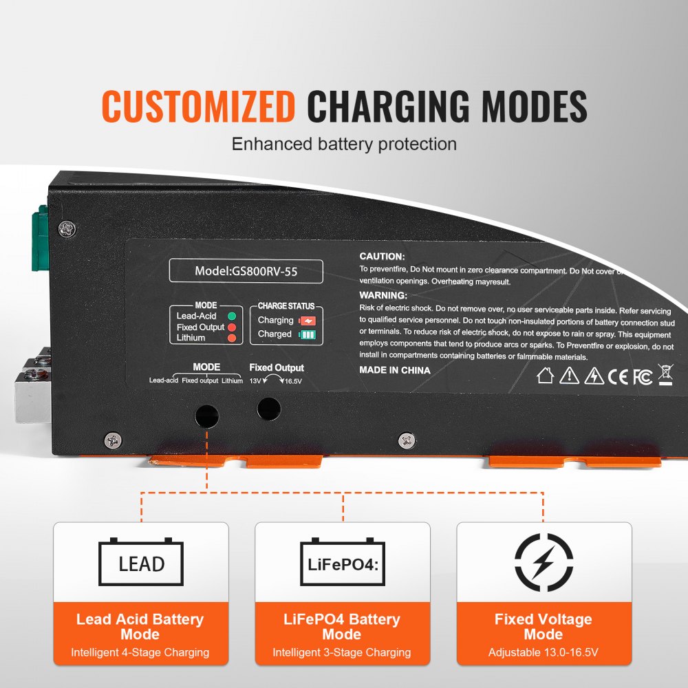 VEVOR RV Converter, 55 Amp, 110V AC to 12V DC RV Power Converter Battery Charger with 4 Stage Smart Charging 13V to 16.5V Adjustable Operating Range, Compatible with Lithium Lead Acid Battery, ETL