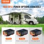 VEVOR rv converter 55 amp alongside 45 amp and 80 amp models, parked rv with canopy, lush greenery.