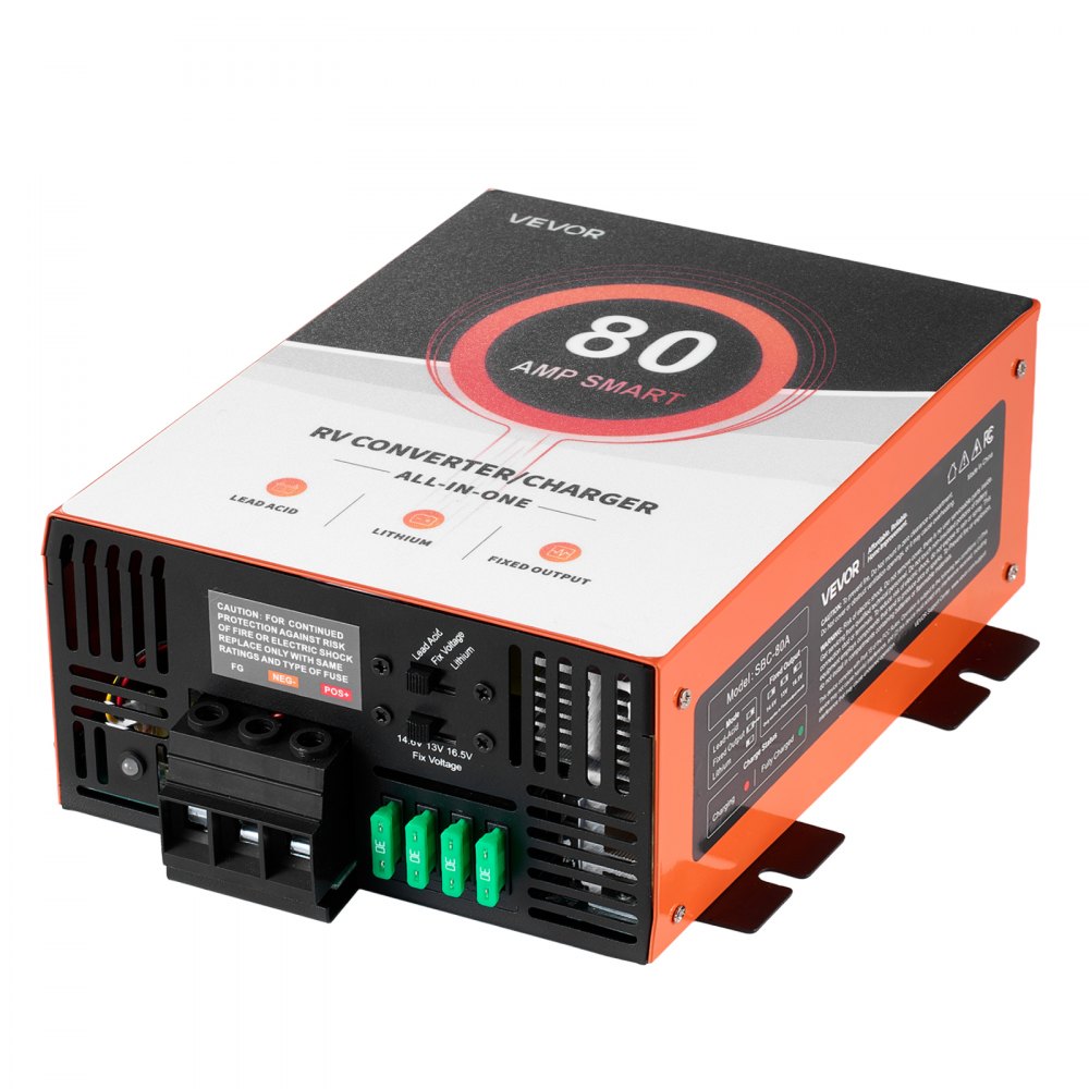 VEVOR RV Power Converter, 80 Amp, 110V AC to 12V DC RV Converter Battery Charger, Multi Stage Smart Charging, 13V to 16.5V Operating Range, Compatible with Lithium & Lead Acid Battery, for Camper