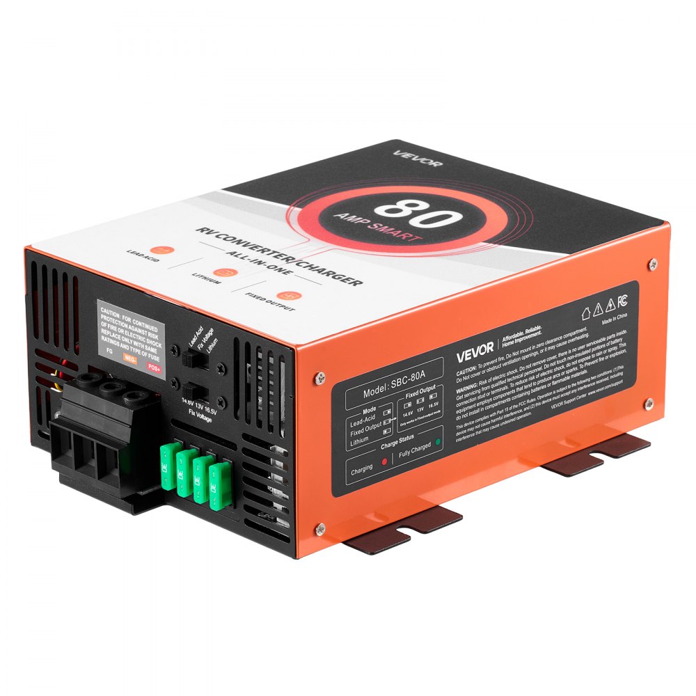 VEVOR RV Power Converter, 80 Amp, 110V AC to 12V DC RV Converter Battery Charger, Multi Stage Smart Charging, 13V to 16.5V Operating Range, Compatible with Lithium & Lead Acid Battery, for Camper