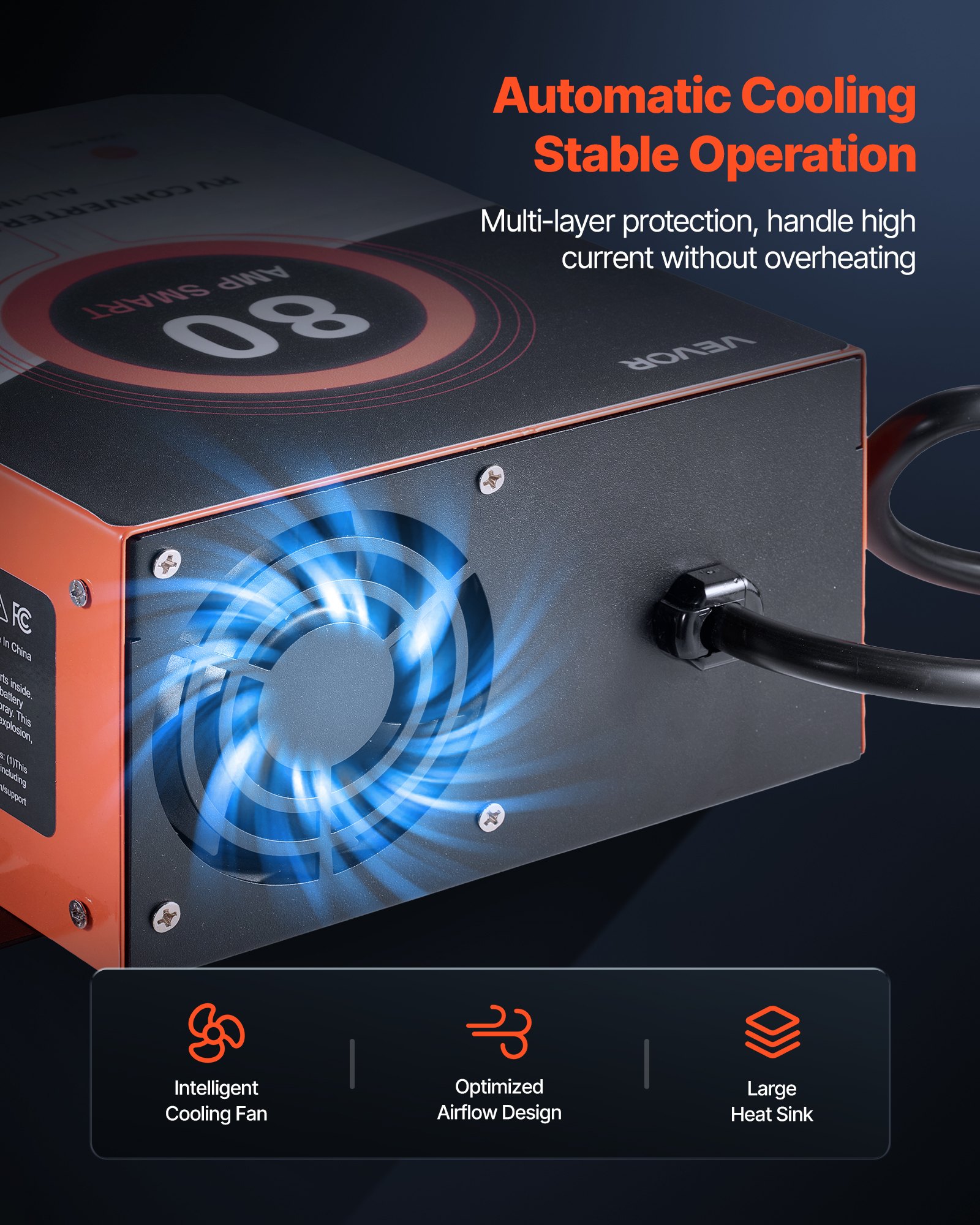 VEVOR RV Power Converter, 80 Amp, 110V AC to 12V DC RV Converter Battery Charger, Multi Stage Smart Charging, 13V to 16.5V Operating Range, Compatible with Lithium & Lead Acid Battery, for Camper