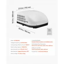 RV Air Conditioner 15000 BTU Non-Ducted Rooftop RV AC 65 dB Quiet for Replacing