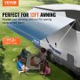 VEVOR rv awning replacement displayed on 12ft awning, with campers beneath enjoying a sunny day.