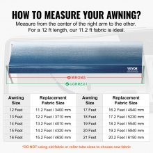 VEVOR RV Awning Fabric Replacement, 3.4m Fabric Length for 3.7m Awning, Heavy Duty 3-Ply 16oz PVC Camper Awning Fabric, Waterproof & UV Protection Outdoor Canopy for RV, Trailer, Motorhome, Blue Fade