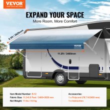 VEVOR RV Awning Fabric Replacement, 3.4m Fabric Length for 3.7m Awning, Heavy Duty 3-Ply 16oz PVC Camper Awning Fabric, Waterproof & UV Protection Outdoor Canopy for RV, Trailer, Motorhome, Blue Fade