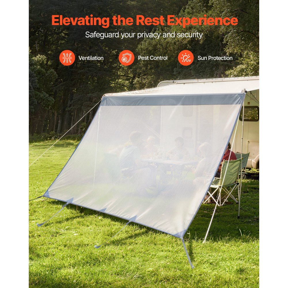 VEVOR RV Awning Sun Shade Screen, 2 x 3.3 m Polyester Mesh Sun Shading Screen (Fits 3.5 m Awnings), Double-Stitched Breathable Sunscreen for RVs Travel and Outdoor Camping