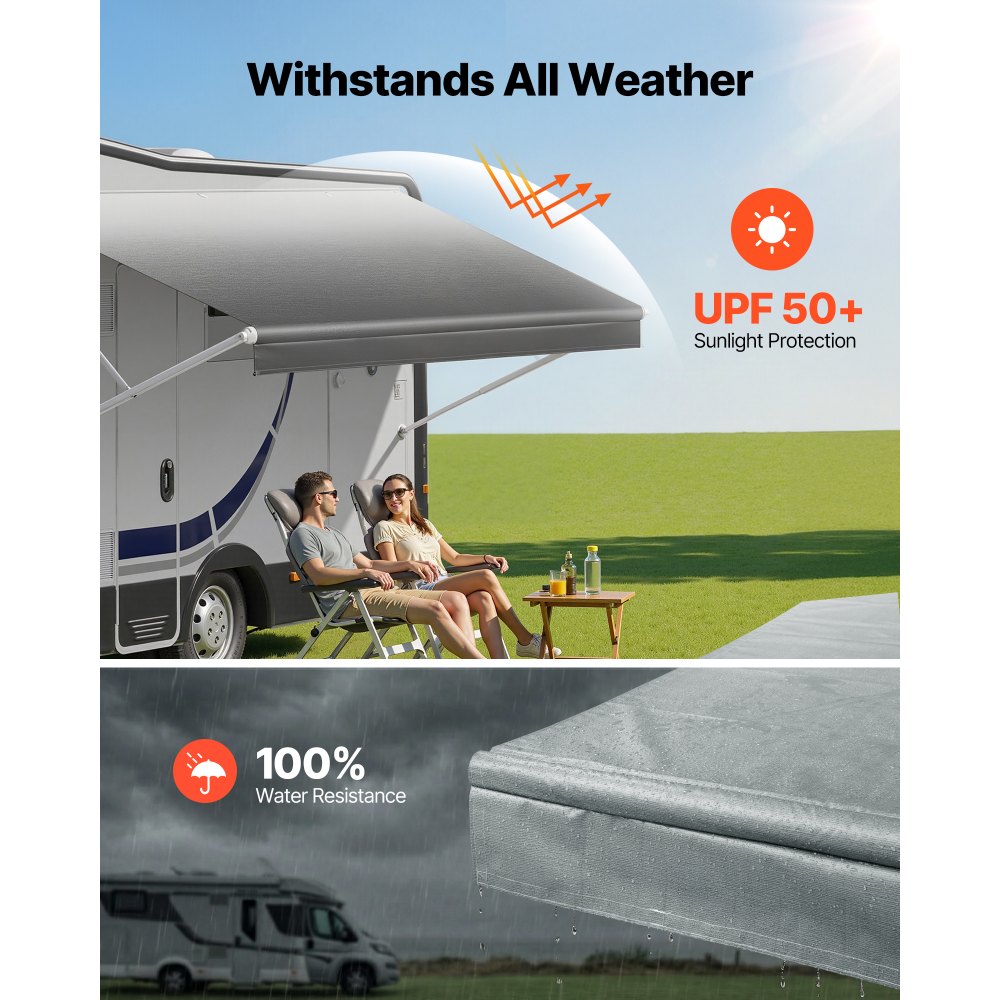 VEVOR RV Awning Fabric Replacement, 4.57 m (Fabric 4.3 m) 510 g Heavy-Duty Weatherproof Vinyl Camper Awning Replacement, UPF50+ Protection Waterproof Outdoor Canopy for RV Motorhome Trailer, Gray Fade