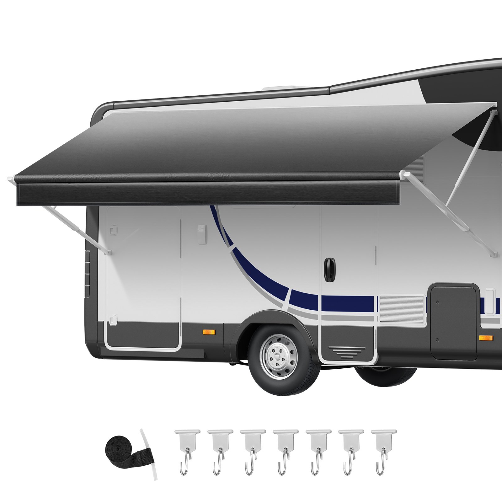 VEVOR RV Awning Fabric Replacement, 4.57 m (Fabric 4.3 m) 510g Heavy-Duty Weatherproof Vinyl Camper Awning Replacement, UPF50+ Protection Waterproof Outdoor Canopy for RV Motorhome Trailer, Black Fade