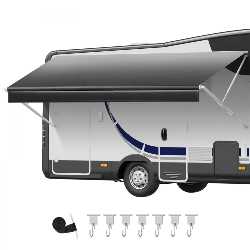 VEVOR RV Awning Fabric Replacement, 4.88 m (Fabric 4.6 m) 510g Heavy-Duty Weatherproof Vinyl Camper Awning Replacement, UPF50+ Protection Waterproof Outdoor Canopy for RV Motorhome Trailer, Black Fade