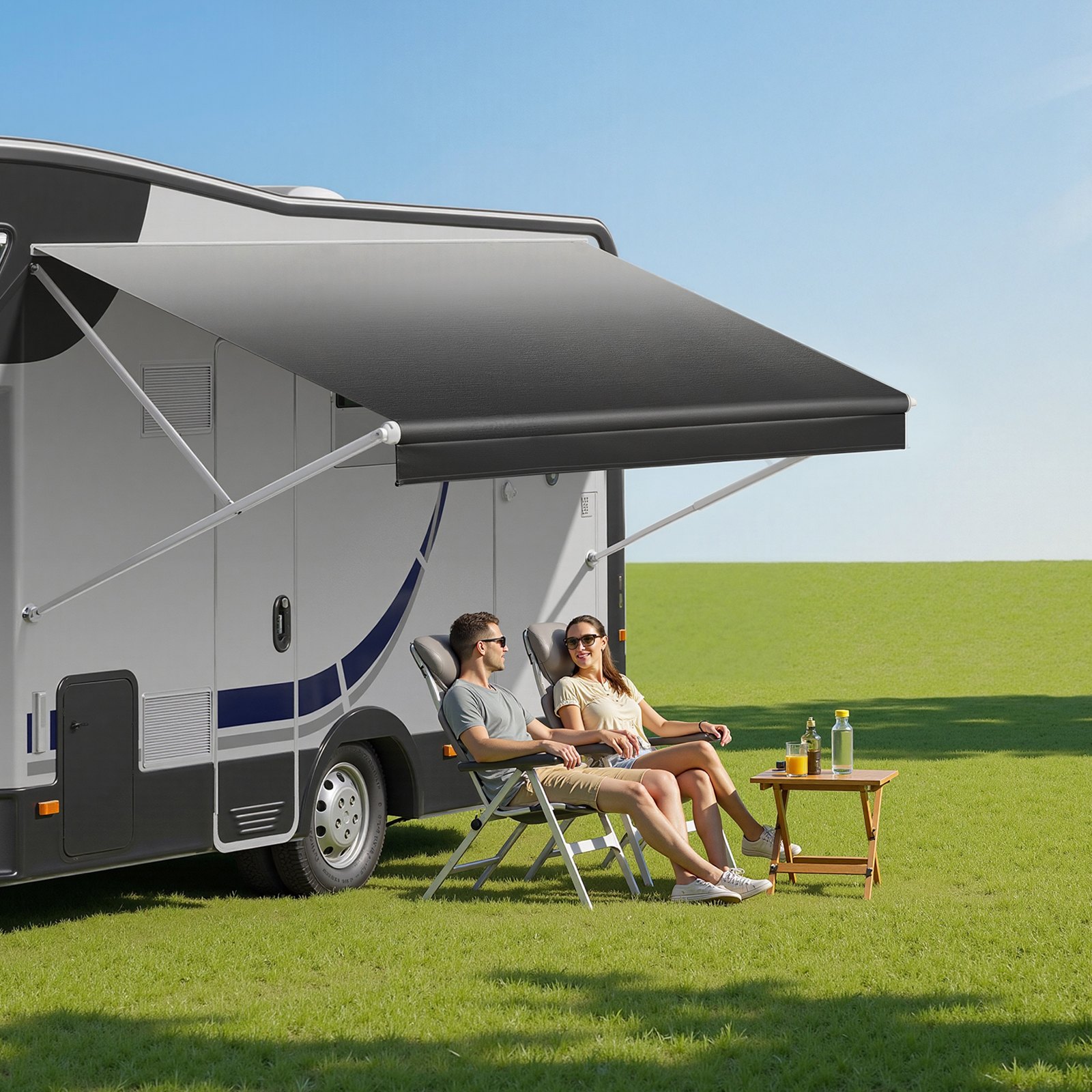 VEVOR RV Awning Fabric Replacement, 4.88 m (Fabric 4.6 m) 510g Heavy-Duty Weatherproof Vinyl Camper Awning Replacement, UPF50+ Protection Waterproof Outdoor Canopy for RV Motorhome Trailer, Black Fade