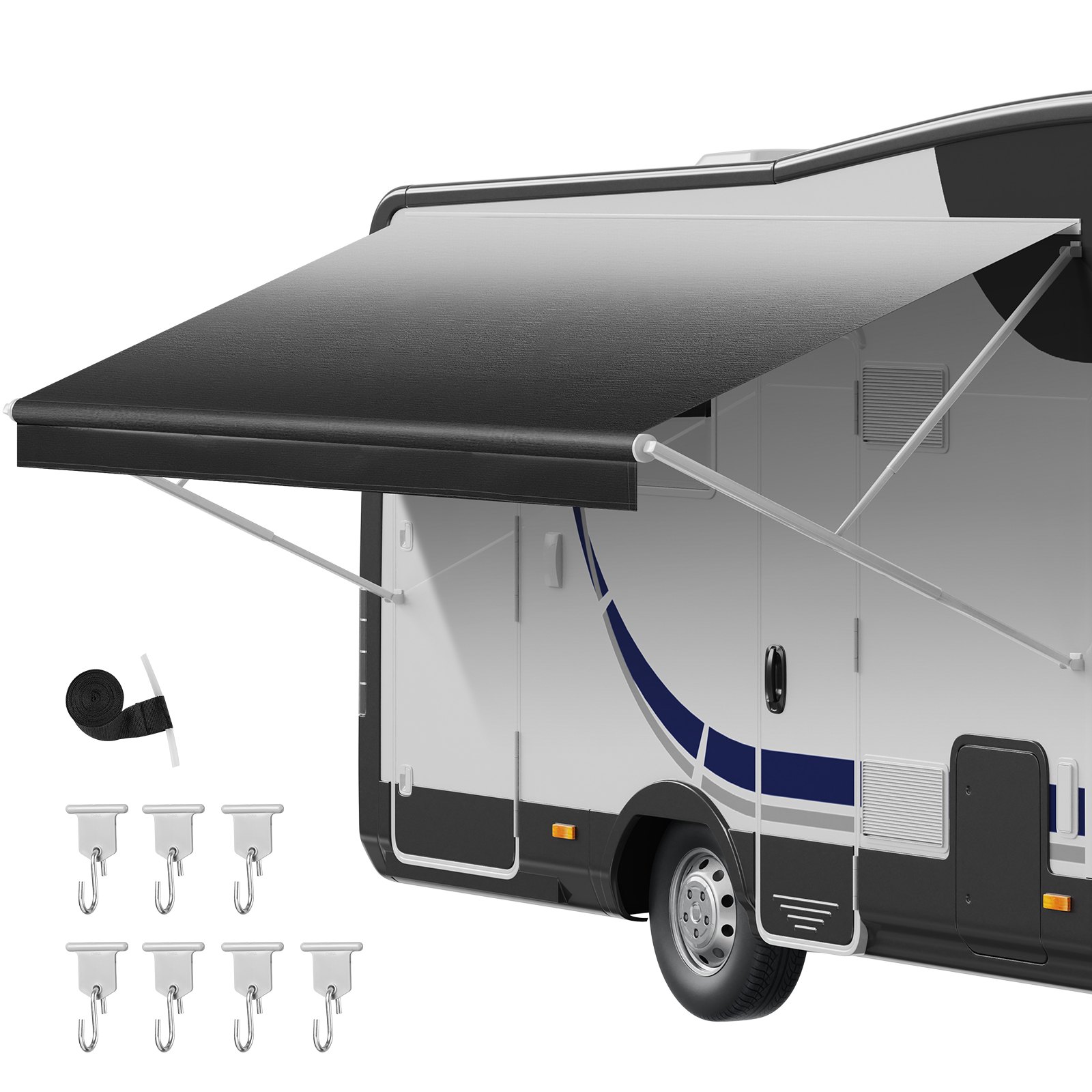 VEVOR RV Awning Fabric Replacement, 4.88 m (Fabric 4.6 m) 510g Heavy-Duty Weatherproof Vinyl Camper Awning Replacement, UPF50+ Protection Waterproof Outdoor Canopy for RV Motorhome Trailer, Black Fade