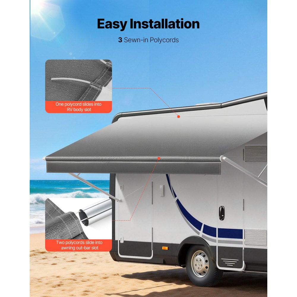 VEVOR RV Awning Fabric Replacement, 4.88 m (Fabric 4.6 m) 510 g Heavy-Duty Weatherproof Vinyl Camper Awning Replacement, UPF50+ Protection Waterproof Outdoor Canopy for RV Motorhome Trailer, Gray Fade