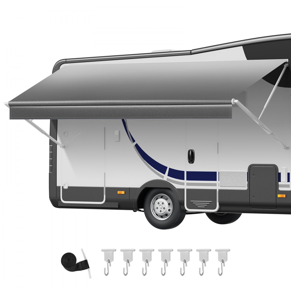 VEVOR RV Awning Fabric Replacement, 4.88 m (Fabric 4.6 m) 510 g Heavy-Duty Weatherproof Vinyl Camper Awning Replacement, UPF50+ Protection Waterproof Outdoor Canopy for RV Motorhome Trailer, Gray Fade