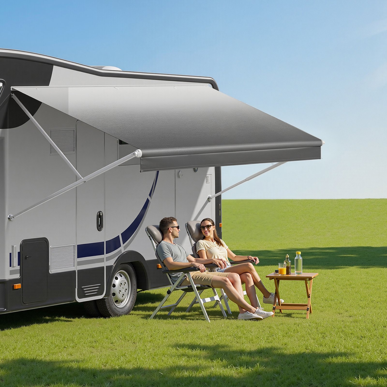 VEVOR RV Awning Fabric Replacement, 4.88 m (Fabric 4.6 m) 510 g Heavy-Duty Weatherproof Vinyl Camper Awning Replacement, UPF50+ Protection Waterproof Outdoor Canopy for RV Motorhome Trailer, Gray Fade