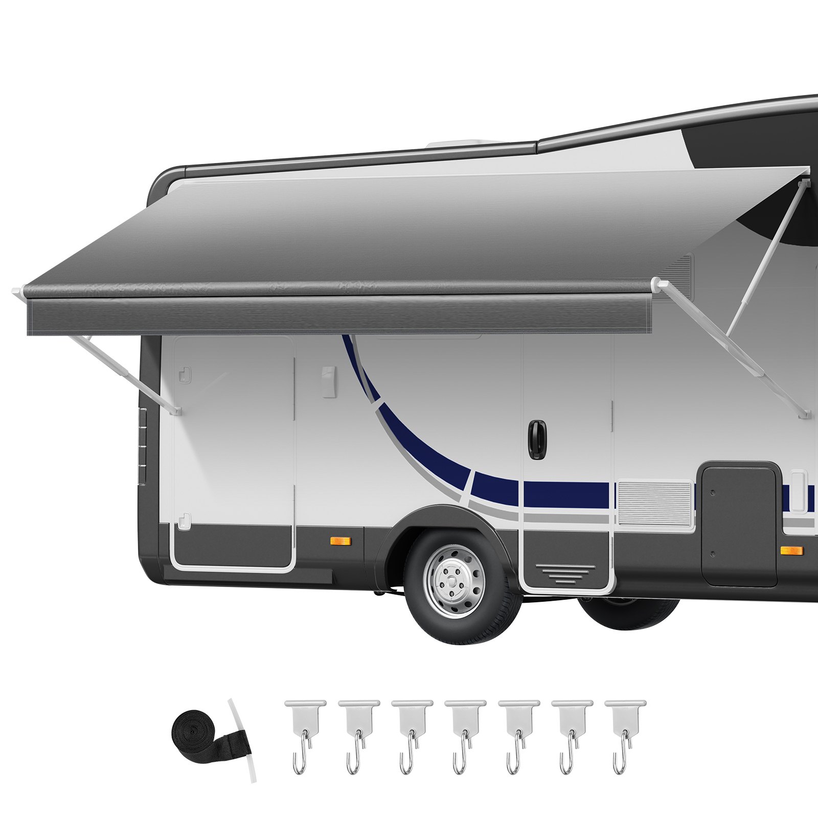 VEVOR RV Awning Fabric Replacement, 4.88 m (Fabric 4.6 m) 510 g Heavy-Duty Weatherproof Vinyl Camper Awning Replacement, UPF50+ Protection Waterproof Outdoor Canopy for RV Motorhome Trailer, Gray Fade