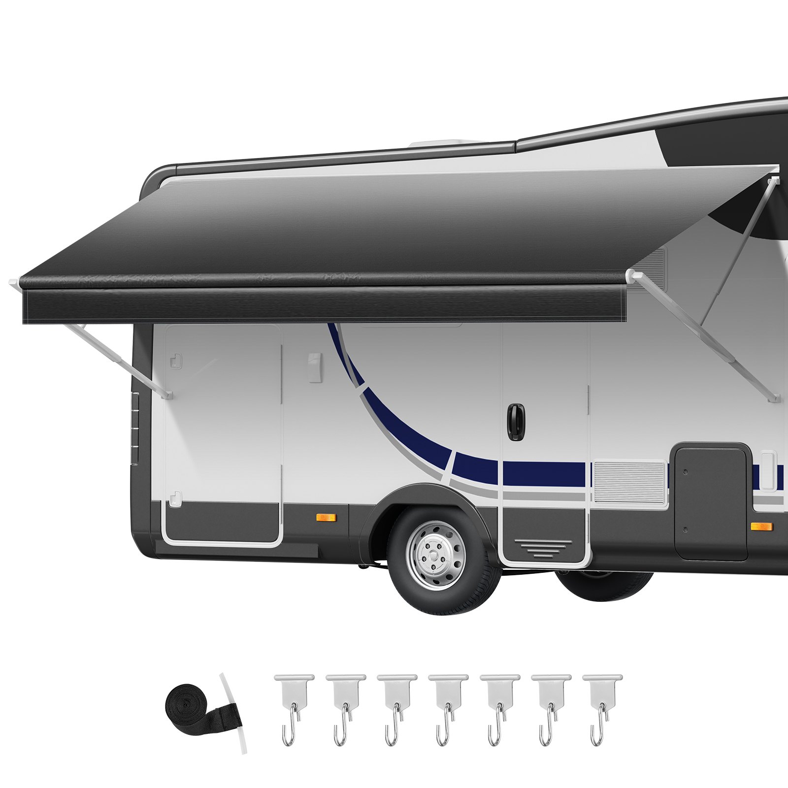 VEVOR RV Awning Fabric Replacement, 5.18 m (Fabric 4.9 m) 510g Heavy-Duty Weatherproof Vinyl Camper Awning Replacement, UPF50+ Protection Waterproof Outdoor Canopy for RV Motorhome Trailer, Black Fade