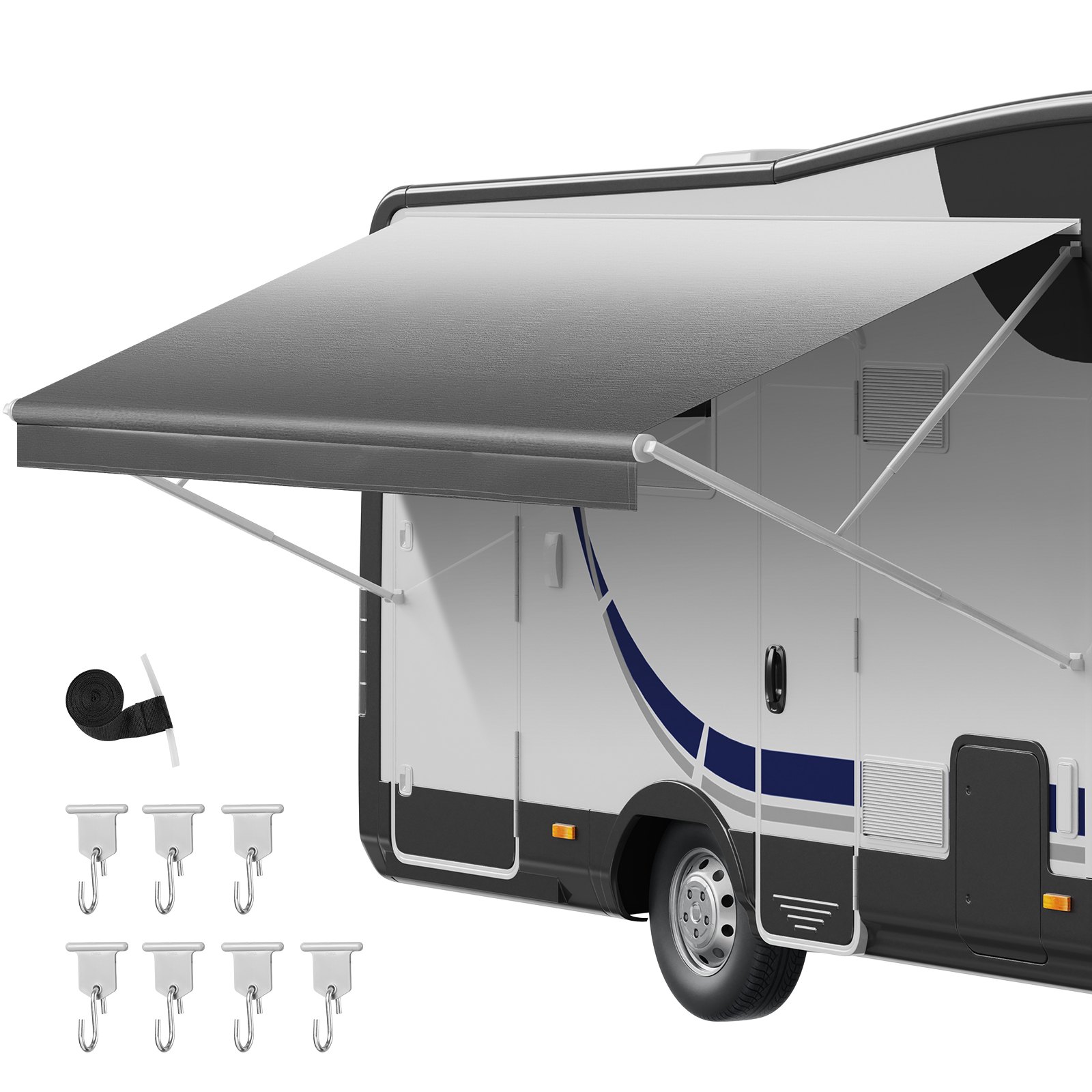 VEVOR RV Awning Fabric Replacement, 5.49 m (Fabric 5.2 m) 510 g Heavy-Duty Weatherproof Vinyl Camper Awning Replacement, UPF50+ Protection Waterproof Outdoor Canopy for RV Motorhome Trailer, Gray Fade