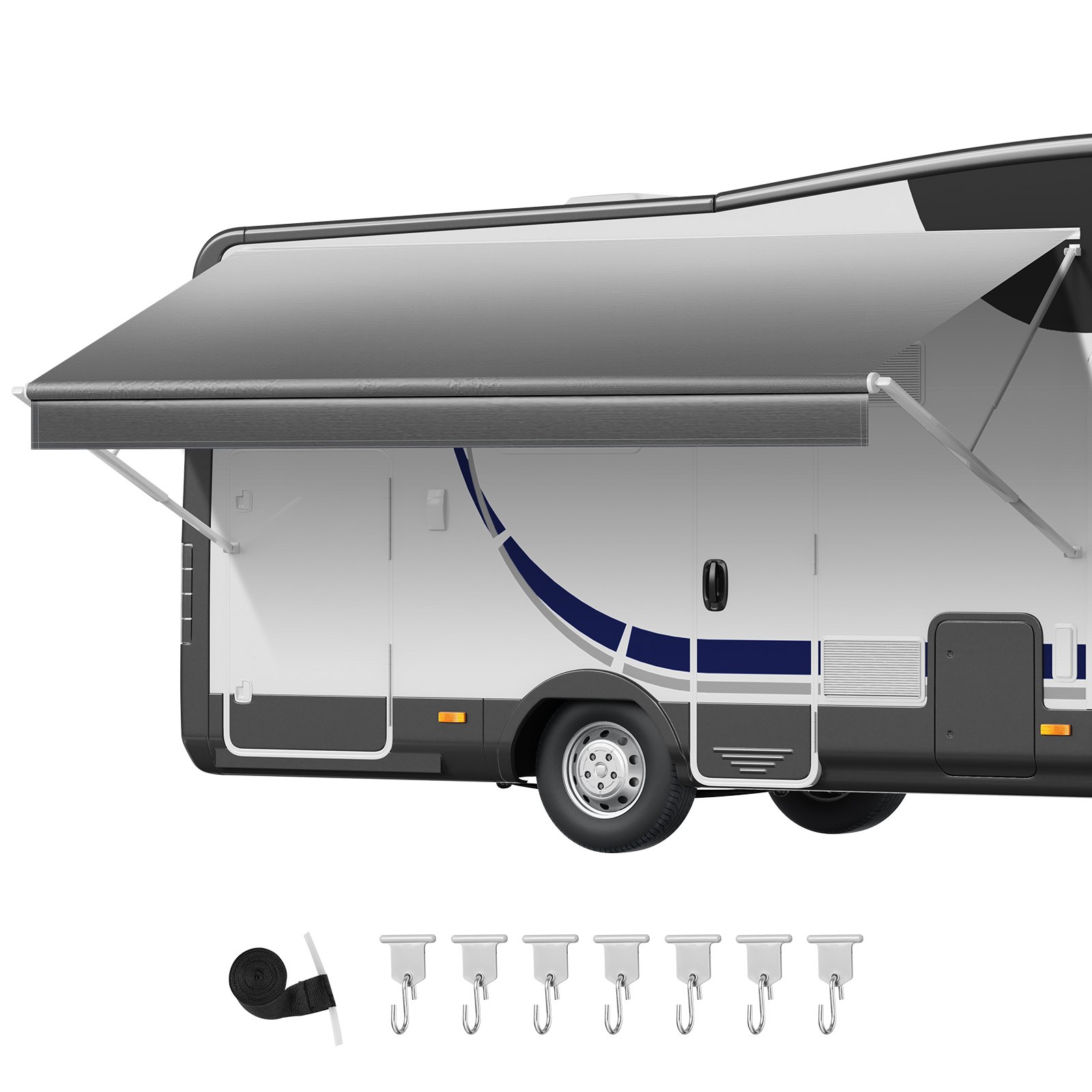 VEVOR RV Awning Fabric Replacement, 5.49 m (Fabric 5.2 m) 510 g Heavy-Duty Weatherproof Vinyl Camper Awning Replacement, UPF50+ Protection Waterproof Outdoor Canopy for RV Motorhome Trailer, Gray Fade