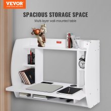 VEVOR Wall Mounted Floating Desk, Wall Mount Computer Desk With Power Socket and 70.9 in (1.8 m) Power Cord for Home Office, Space Saving  with Storage Shelves and Cubby