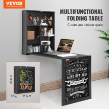 Mesa de parede VEVOR, mesa conversível dobrável, mesa de parede dobrável multifuncional com quadro-negro para escritório doméstico, mesa de computador que economiza espaço com área de armazenamento