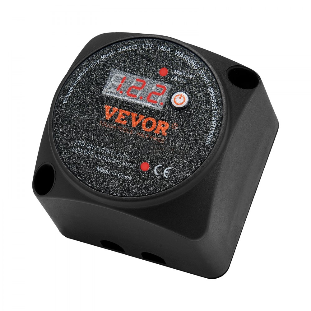 VEVOR Dual Battery Isolator Kit, 12V 140Amp, Manual and Auto Modes VSR Voltage Sensitive Relay with LCD Screen, Smart Battery Isolator for ATV UTV RV Camper Off-Road Vehicle Caravan Truck Boat Yacht