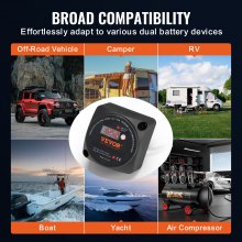 VEVOR Dual Battery Isolator Kit, 140Amp, Manual and Auto Modes VSR Voltage Sensitive Relay with LCD Screen, Smart Battery Isolator for ATV UTV RV Camper Off-Road Vehicle Caravan Truck Boat Yacht