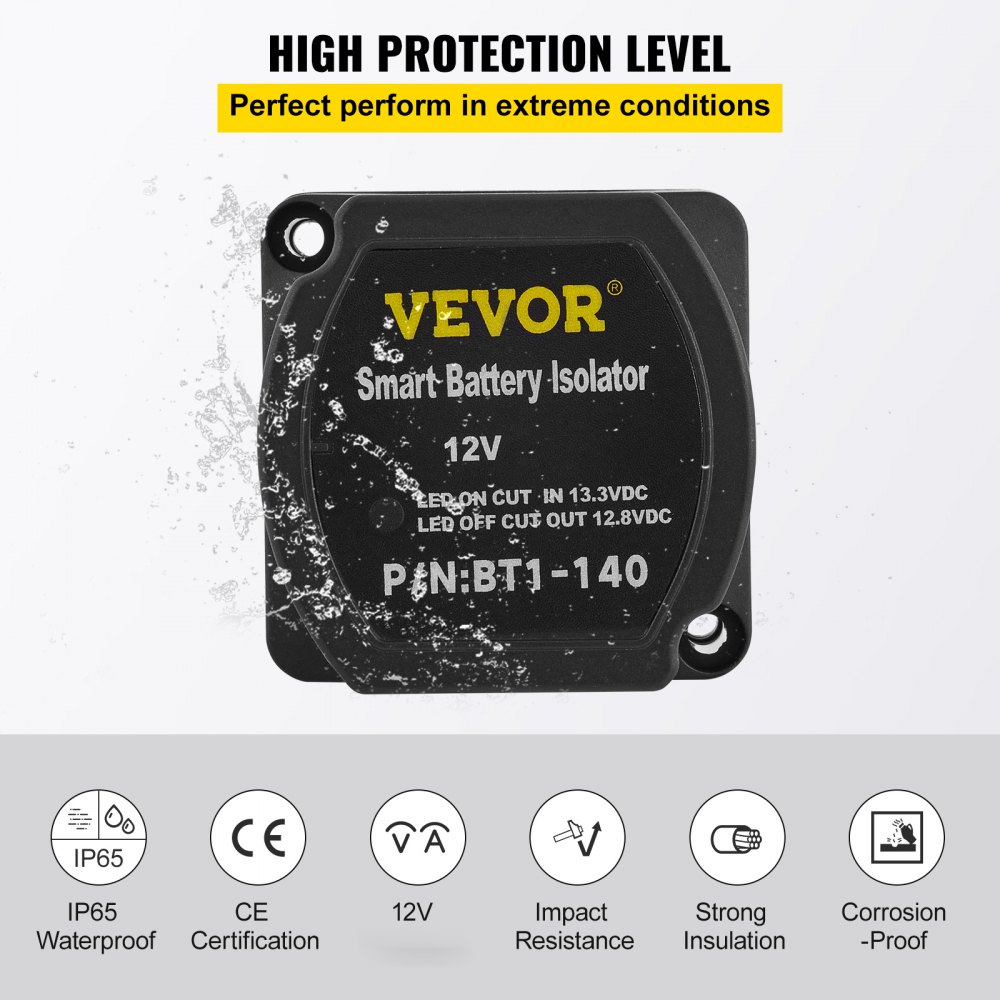 Kit releu de încărcare divizată VEVOR, 4 m 12 V, kit izolator automat dual pentru baterie cu releu de detectare a tensiunii VSR, compatibil cu RV, mașini marine, vehicule, camionete, rulote, iahturi, ATV, UTV, bărci, atelier