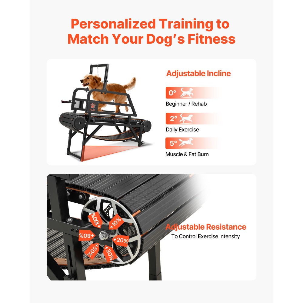 VEVOR Dog Treadmill for Small/Medium Dogs, Pet Running Machine Pacer Slatmill with Stepless Adjustment, Brake & Wheels, Upgrade Plastic Belt to Keep Pets Fit, Up to 199.6kg, 15cm Incline Height