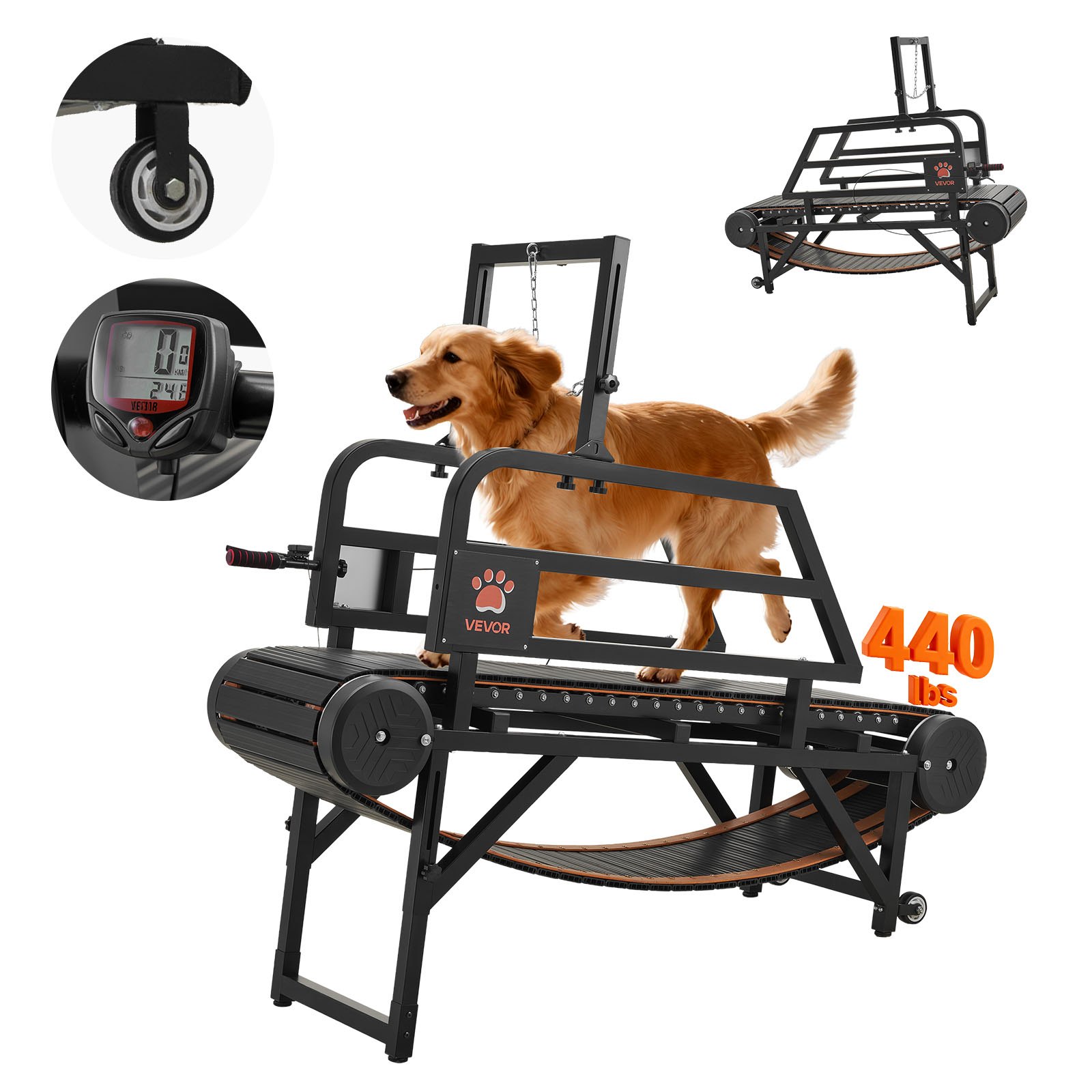 VEVOR Dog Treadmill for Small/Medium Dogs, Pet Running Machine Pacer Slatmill with Stepless Adjustment, Brake & Wheels, Upgrade Plastic Belt to Keep Pets Fit, Up to 199.6kg, 15cm Incline Height