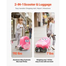 VEVOR Ride-on Luggage 20-inch Kids Scooter Suitcase with Flash Wheels Pink