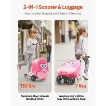 Maleta patinete infantil VEVOR Ride-on de 20 pulgadas con ruedas Flash, color rosa