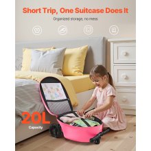 VEVOR Ride-on Luggage 20-inch Kids Scooter Suitcase with Flash Wheels Pink
