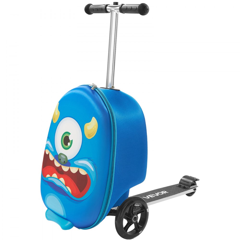 VEVOR Ride-on Luggage, 20 L Capacity, 20 Inches Kids Scooter Suitcase with Flash PU Wheels, Adjustable Handle & TPR Non-Slip Grip, Foldable & Lightweight Scooter Luggage for Kids Aged 5+, Blue
