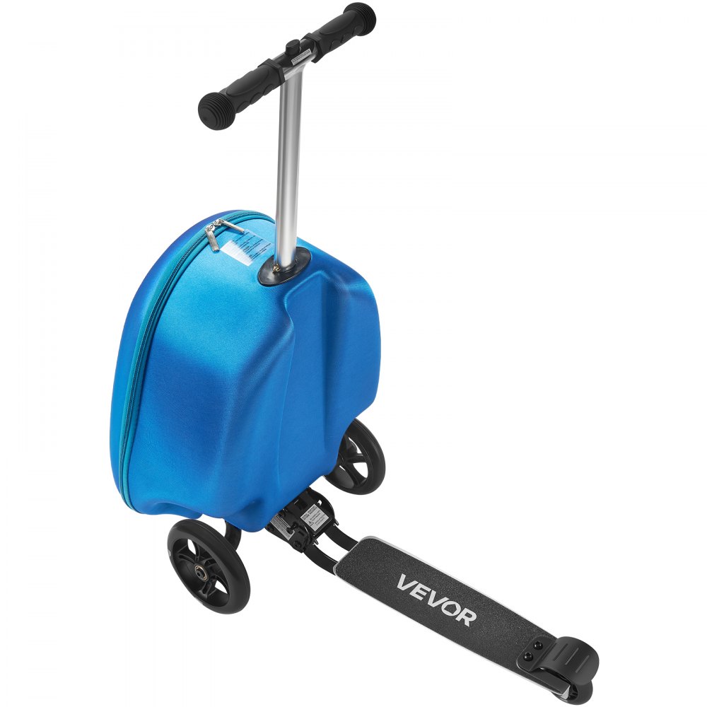 VEVOR Ride-on Luggage, 20 L Capacity, 20 Inches Kids Scooter Suitcase with Flash PU Wheels, Adjustable Handle & TPR Non-Slip Grip, Foldable & Lightweight Scooter Luggage for Kids Aged 5+, Blue
