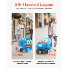 VEVOR Ride-on Luggage 20-inch Kids Scooter Suitcase with Flash Wheels Blue