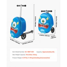 VEVOR Ride-on Luggage 20-inch Kids Scooter Suitcase with Flash Wheels Blue