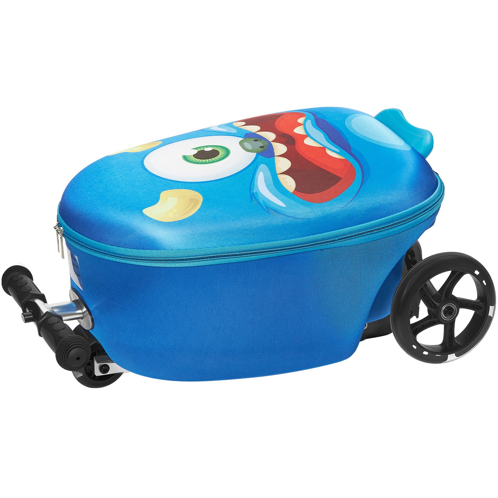 VEVOR Ride-on Luggage, 20 L Capacity, 20 Inches Kids Scooter Suitcase with Flash PU Wheels, Adjustable Handle & TPR Non-Slip Grip, Foldable & Lightweight Scooter Luggage for Kids Aged 5+, Blue