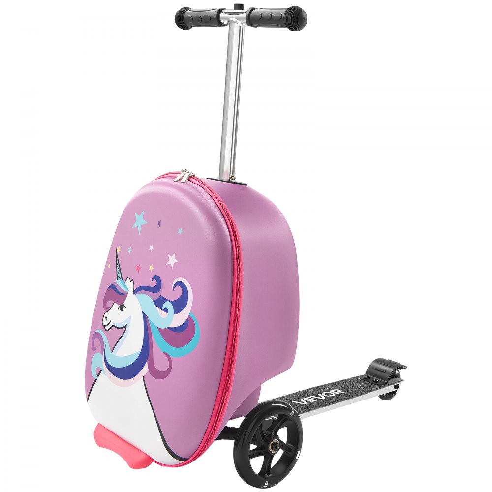 VEVOR Ride-on Luggage, 20 L Capacity, 20 Inches Kids Scooter Suitcase with Flash PU Wheels, Adjustable Handle & TPR Non-Slip Grip, Foldable & Lightweight Scooter Luggage for Kids Aged 5+, Purple