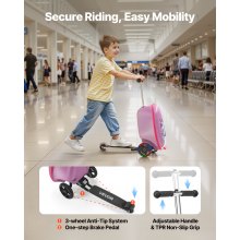 VEVOR Ride-on Luggage 20-inch Kids Scooter Suitcase with Flash Wheels Purple