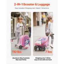 VEVOR Ride-on Luggage 20-inch Kids Scooter Suitcase with Flash Wheels Purple