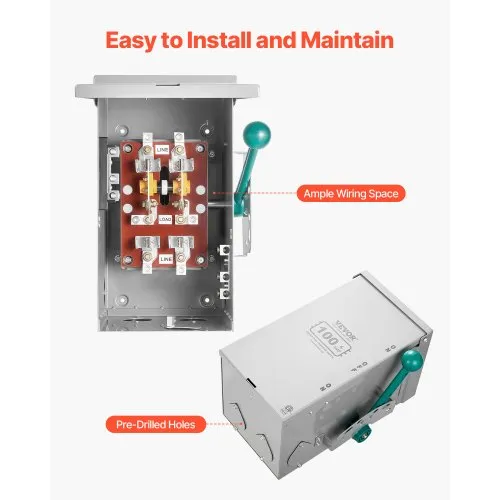 100A Manual Generator Transfer Switch – 120/240V, 24000W Capacity, Pre-Wired For Easy Install – Safely Connects Portable Generator To Home Circuit Panel