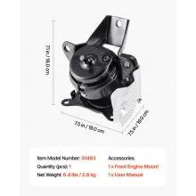VEVOR Engine Motor Mount Replacement, Left Front Engine Mount, Universal Compatible with 2014–2018 Chevrolet Silverado 1500 5.3L V8, Secure Support, Heavy-duty Aluminum Construction, Black